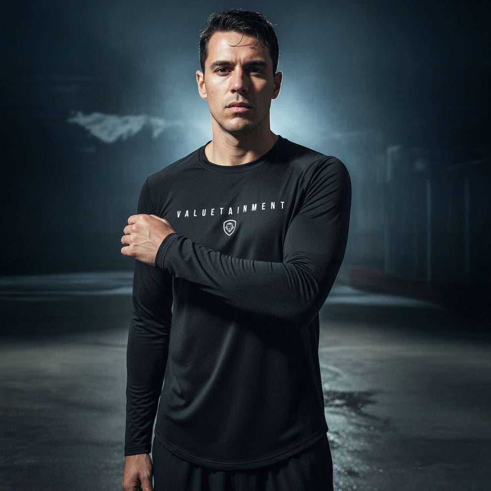 Valuetainment Premium Black Curved Hem Long Sleeve T-Shirt