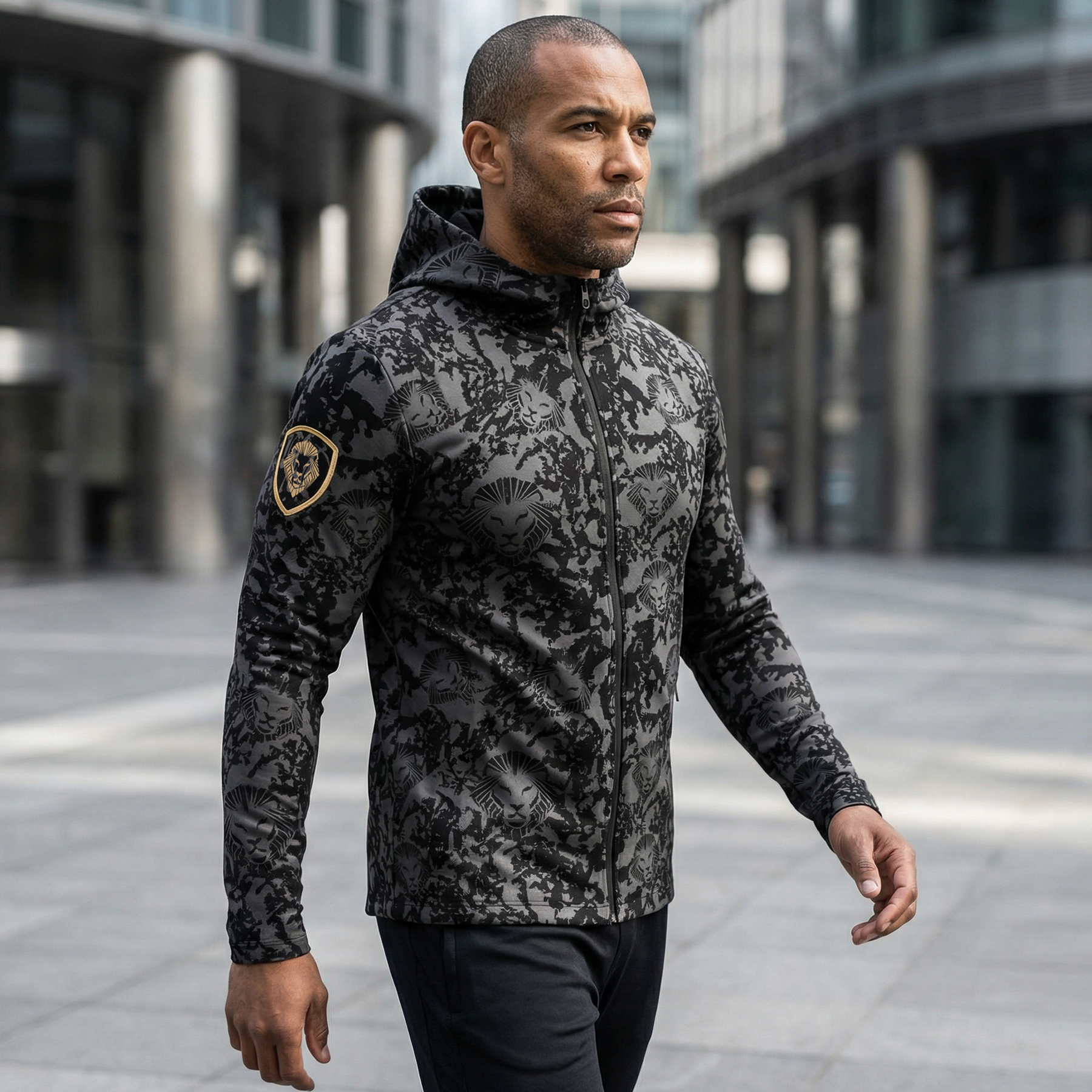 Lion Shield Charcoal Grey Performance Full Zip Hoodie