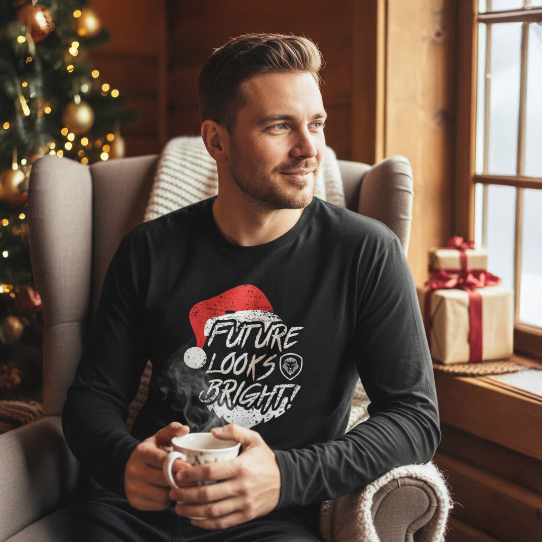 Future Looks Bright Merry Christmas Santa Hat Black Long Sleeve Shirt