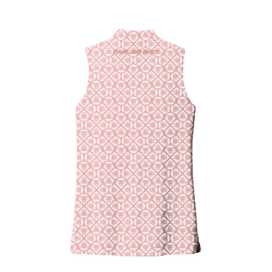 Women's Future Looks Bright Blush Lion Pattern Print Performance Sleeveless Polo