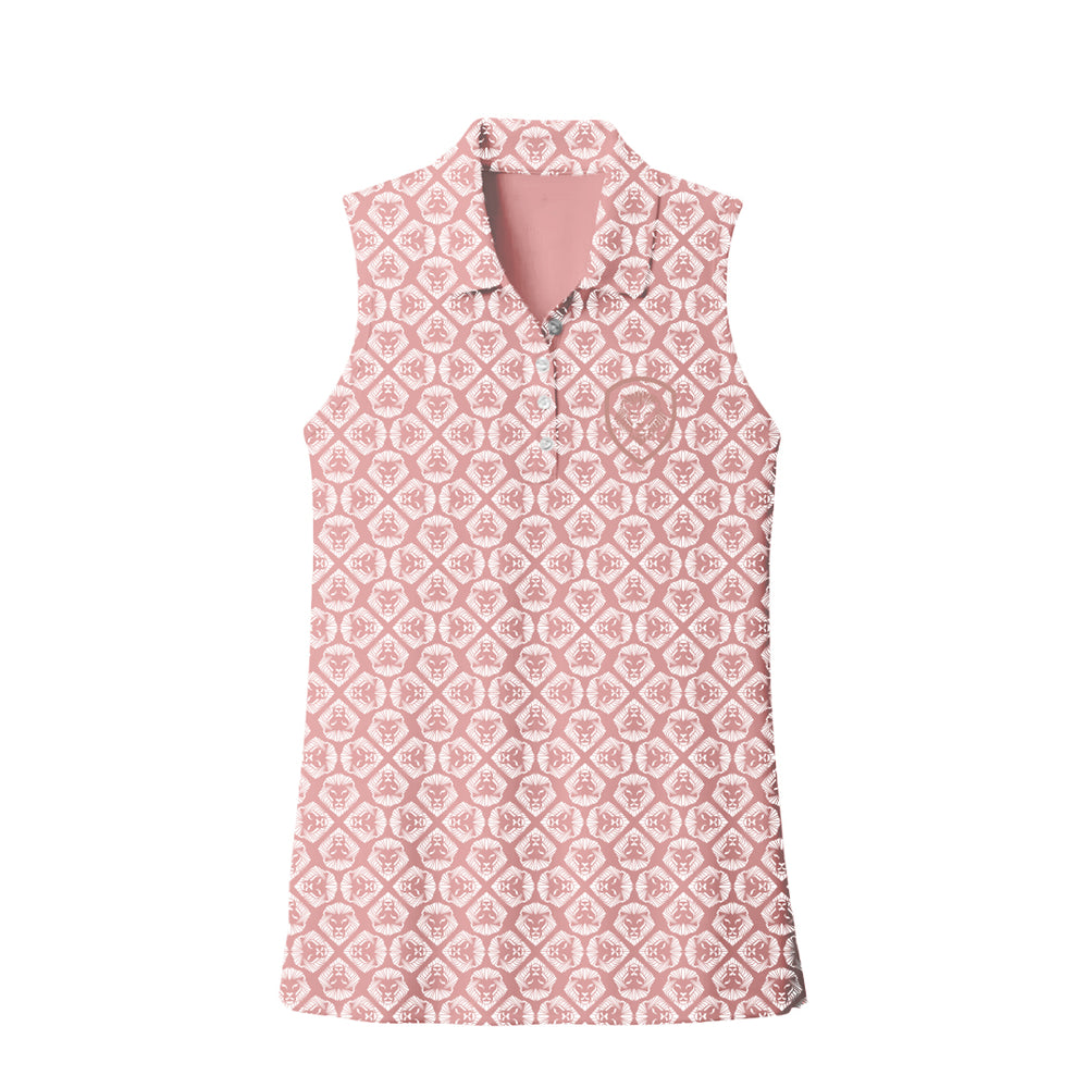 Women's Future Looks Bright Blush Lion Pattern Print Performance Sleeveless Polo