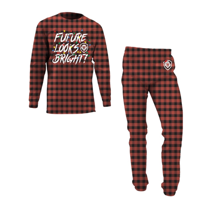 Future Looks Bright Christmas Lights Red and Black Plaid Pajama Set - Unisex